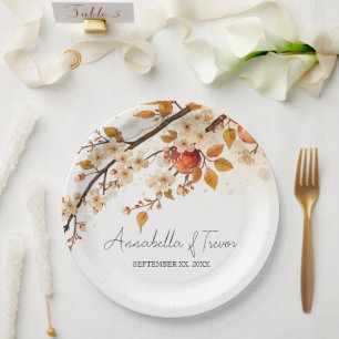Assiettes En Carton Mariage d'Automne aux Pommes et Fleurs