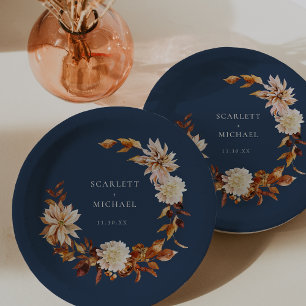 Assiettes En Carton Mariage d'automne bleu marine