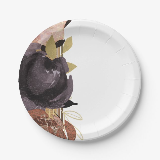 Assiettes En Carton Mariage de automne Gras Fleurs de Glam Moderne Flo (Devant)
