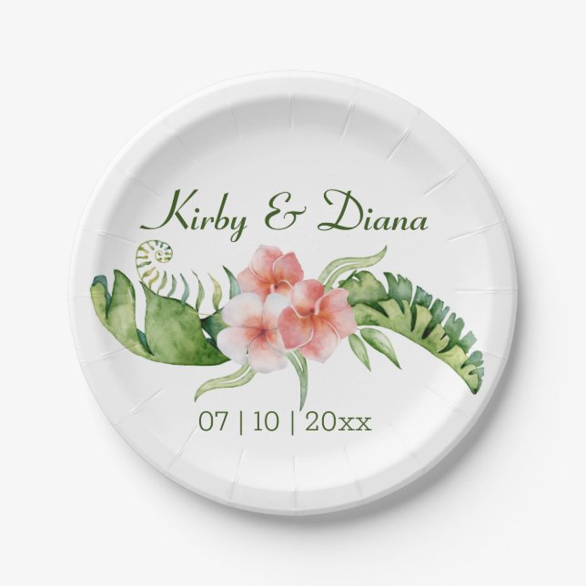 Assiettes En Carton Mariage de bouquet tropical (Devant)
