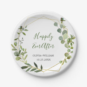 Assiettes En Carton Mariage de cadre géométrique de feuillage Eucalypt