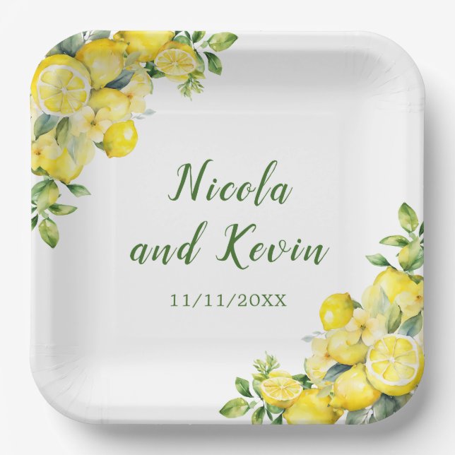 Assiettes En Carton Mariage de cadre vert citron italien (Recto)