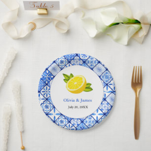 Assiettes En Carton Mariage de citron bleu méditerranéen italien