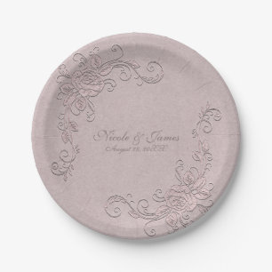 Assiettes En Carton Mariage de coin de rose élégant Glamour rustique v