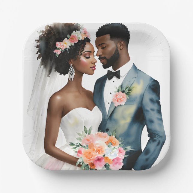 Assiettes En Carton Mariage de couple afro-américain (Recto)