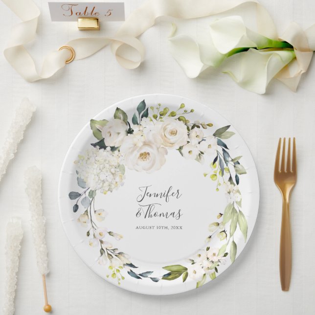 Assiettes En Carton Mariage de courme d'aquarelle blanche (Mariage)