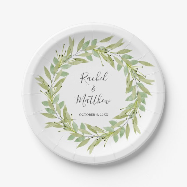 Assiettes En Carton Mariage de couronne de feuillage vert (Devant)