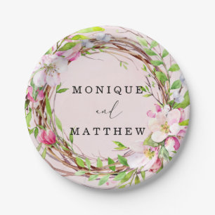 Assiettes En Carton Mariage de couronne de fleurs d'arbre Apple