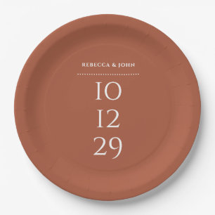 Assiettes En Carton Mariage de date spéciale minimaliste en terre cuit