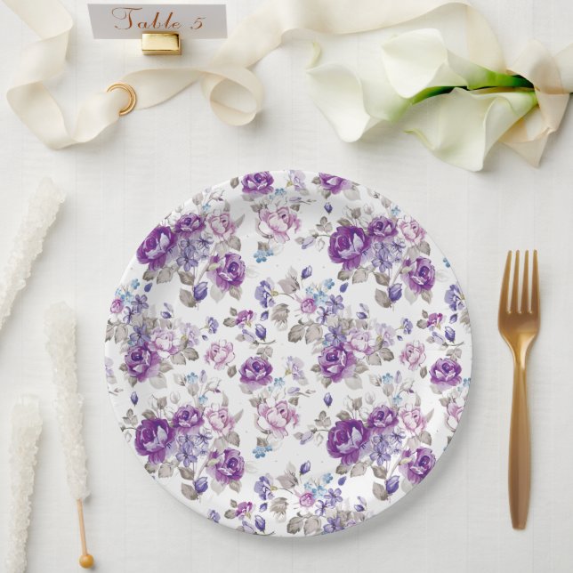 Assiettes En Carton Mariage de Fête de Jardin Floral de Lavande Roses  (Mariage)