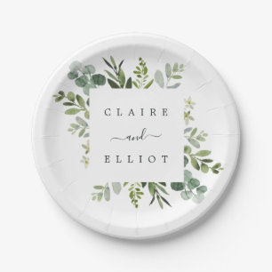 Assiettes En Carton Mariage de feuillage vert Eucalyptus