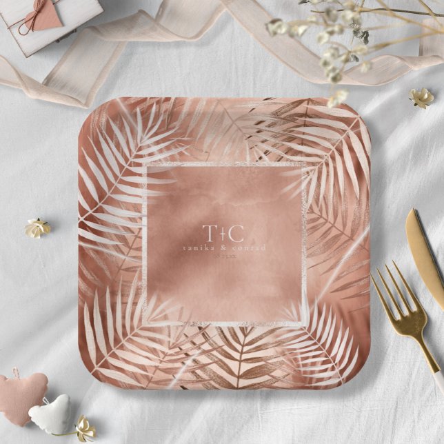 Assiettes En Carton Mariage de feuille de palme luxuriante Frame Terra (Créateur téléchargé)
