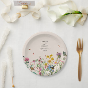 Assiettes En Carton Mariage de Fleur sauvage d'aquarelle Jardin & Inse