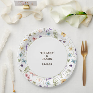 Assiettes En Carton Mariage de Fleur sauvage d'aquarelle unique