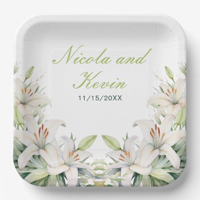 Assiettes En Carton Mariage de fleurs blanches (Recto)