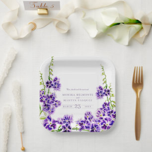 Assiettes En Carton Mariage de fleurs d'aquarelle violet duranta