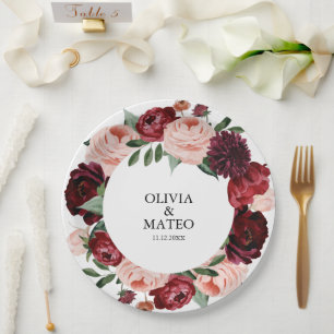 Assiettes En Carton Mariage de fleurs de Bourgogne personnalisé