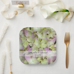 Assiettes En Carton Mariage de fleurs d'Hydrangée presque roses