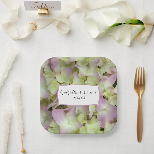Assiettes En Carton Mariage de fleurs d'Hydrangée presque roses (Mariage)