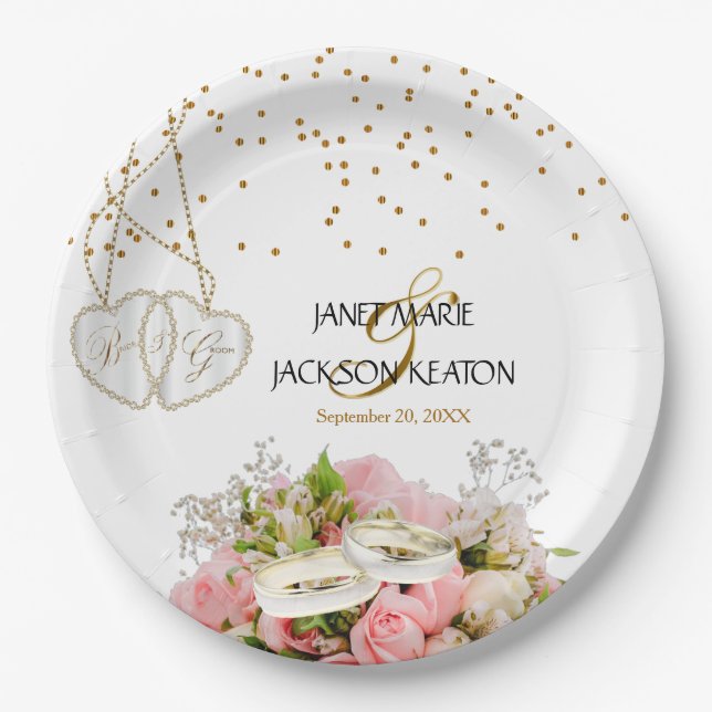 Assiettes En Carton Mariage de fleurs rose (Devant)