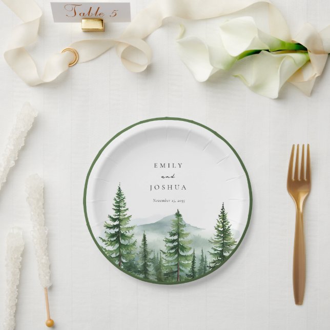 Assiettes En Carton Mariage de forêt de pins rustiques (Mariage)