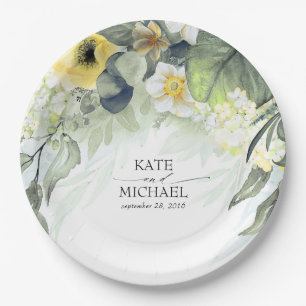 Assiettes En Carton Mariage de jardin floral jaune rêveur