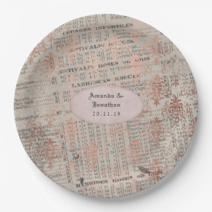 Assiettes En Carton Mariage de journal rose Gold Shabby-Chic