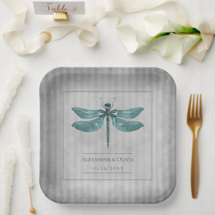 Assiettes En Carton Mariage de libellules à bijoux turquoise