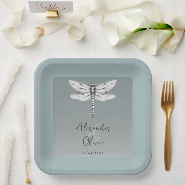 Assiettes En Carton Mariage de libellules turquoise (Mariage)