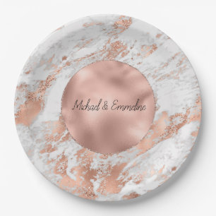 Assiettes En Carton Mariage de Marbre blanc rose Gold Glitz