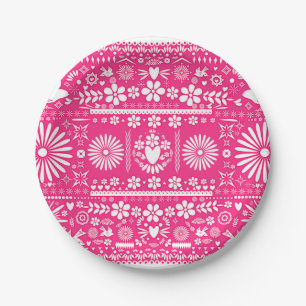 Assiettes En Carton Mariage de mariage rose chaud vif Picado mexicain