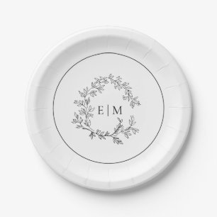 Assiettes En Carton Mariage de monogramme blanc moderne