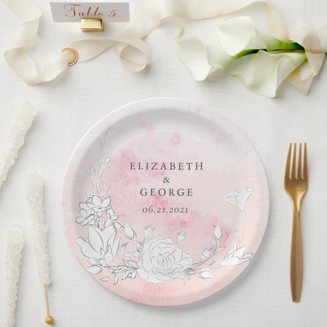 Assiettes En Carton Mariage de monogramme flou moderne (Mariage)