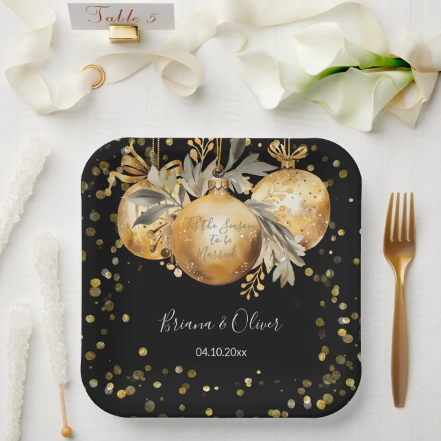 Assiettes En Carton Mariage de Noël Noir Or (Mariage)