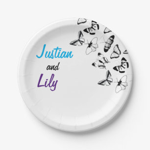 Assiettes En Carton Mariage de papillons noirs et blancs