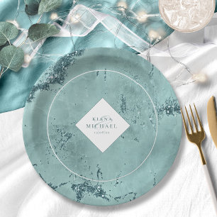 Assiettes En Carton Mariage de Parties scintillant en pierre ID Turquo
