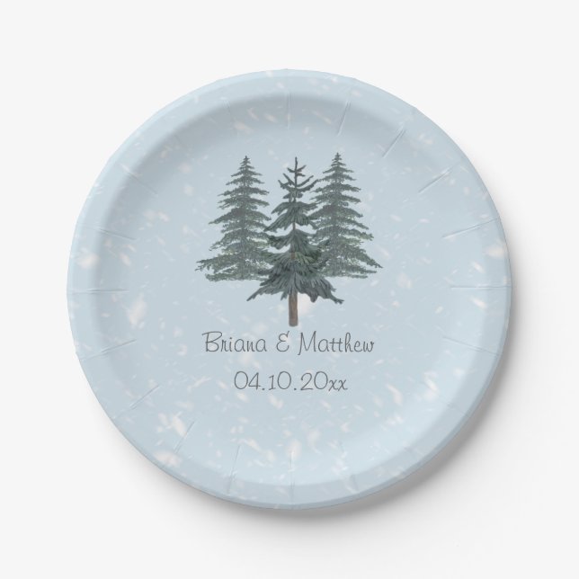 Assiettes En Carton Mariage de pinède hivernale Evergreen rustique (Devant)