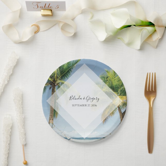 Assiettes En Carton Mariage de plage de palmiers tropicaux (Mariage)