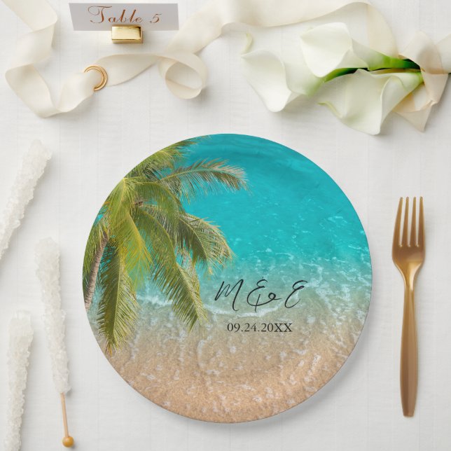 Assiettes En Carton Mariage de plage Tropical élégant (Mariage)
