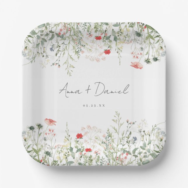 Assiettes En Carton Mariage de prairie fleur sauvage (Recto)