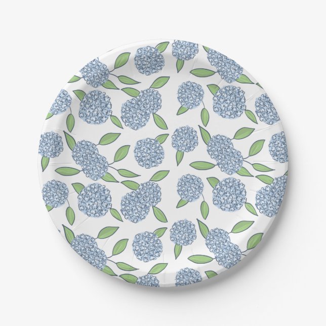 Assiettes En Carton Mariage de Preppy Hydrangea New England (Devant)