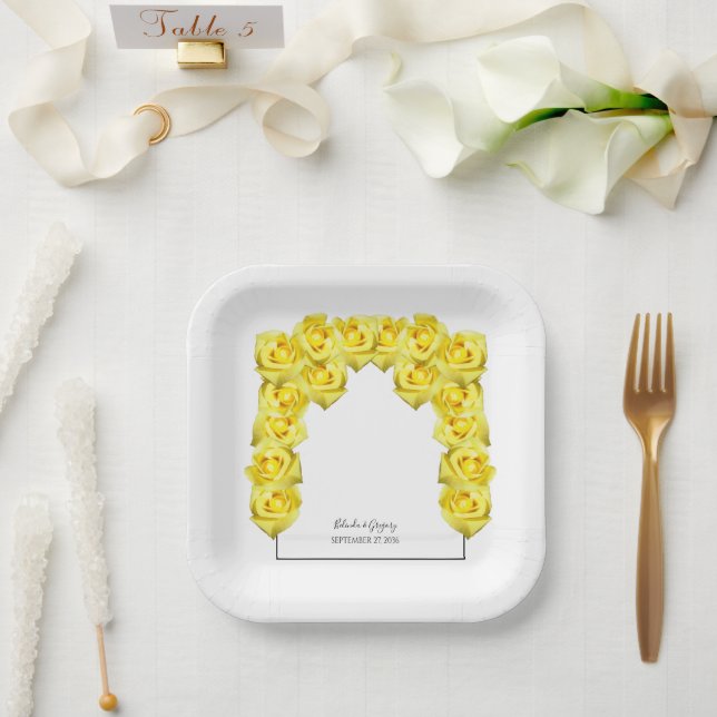 Assiettes En Carton Mariage de roses jaunes (Mariage)