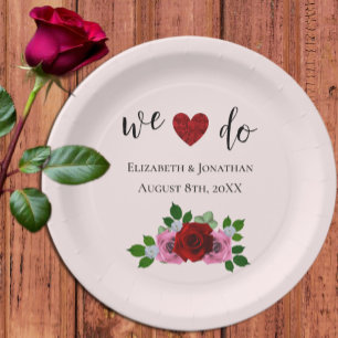 Assiettes En Carton Mariage de roses rouges et roses