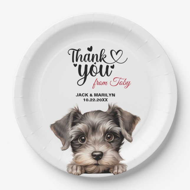 Assiettes En Carton Mariage de Schnauzer miniature Merci (Devant)