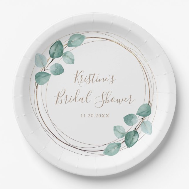 Assiettes En Carton Mariage de script de café Eucalyptus moderne (Devant)
