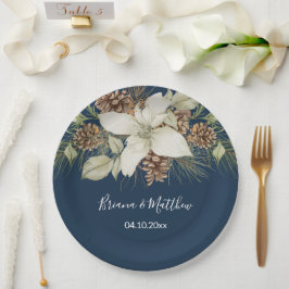 Assiettes En Carton Mariage de script élégant de la Marine d'hiver