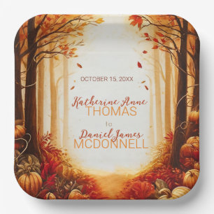 Assiettes En Carton Mariage de silhouette de récolte d'automne enchant
