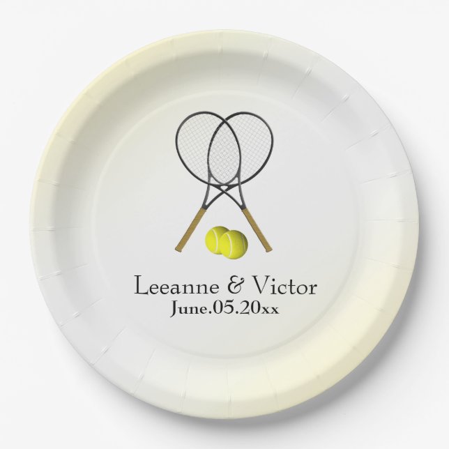 Assiettes En Carton Mariage de tennis personnalisé (Devant)