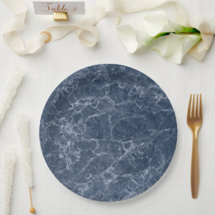 Assiettes En Carton Mariage de texture en marbre bleu complexe