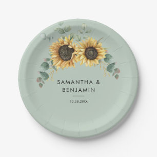 Assiettes En Carton Mariage de tournesol floral Eucalyptus